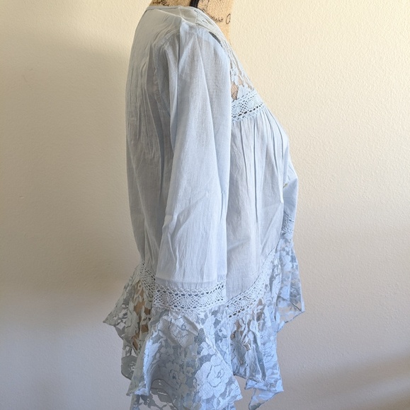 NWT Powder Blue Bell Sleeve Blouse w/Lace Trim - Picture 3 of 8